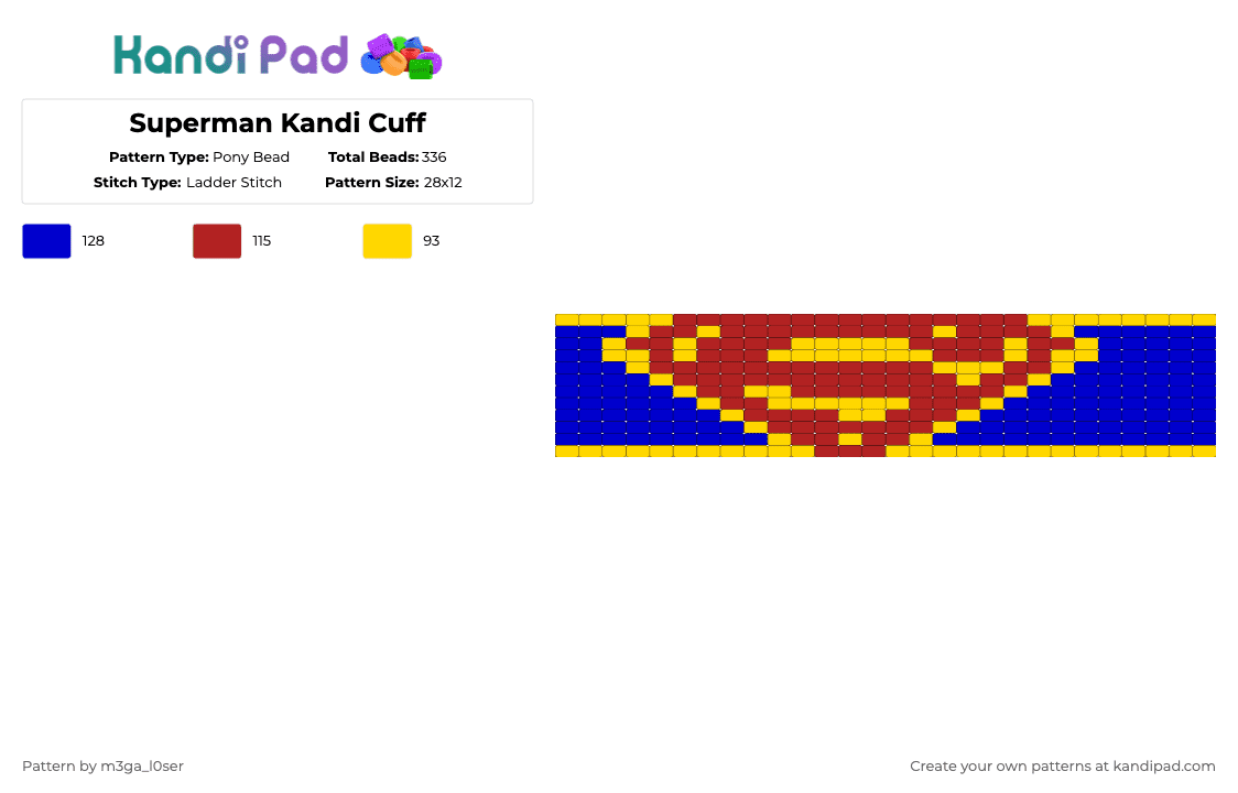 Superman Kandi Cuff - Pony Bead Pattern by m3ga_l0ser on Kandi Pad - red,purple