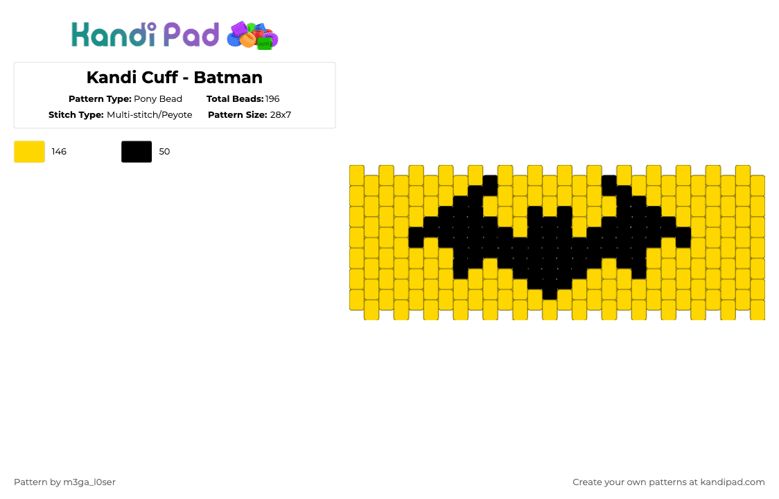 Kandi Cuff - Batman - Pony Bead Pattern by m3ga_l0ser on Kandi Pad - yellow