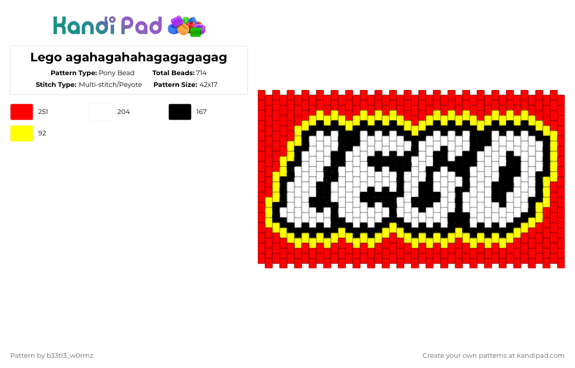Lego agahagahahagagagagag - Pony Bead Pattern by b33tl3_w0rmz on Kandi Pad - red,yellow