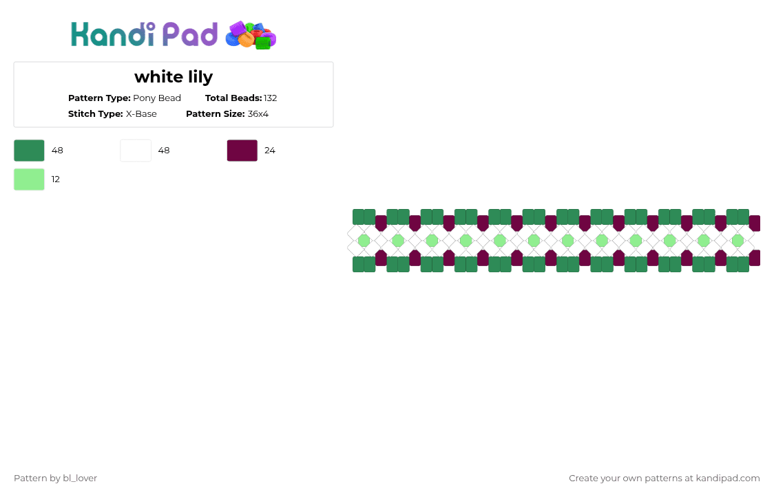 white lily - Pony Bead Pattern by bl_lover on Kandi Pad - green