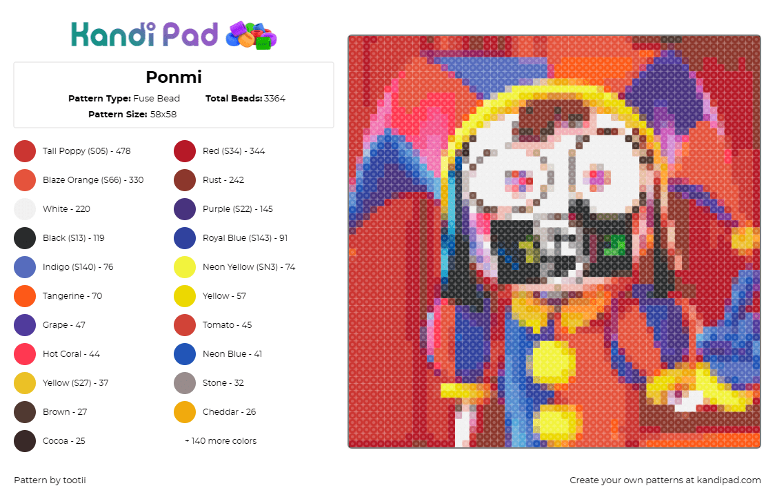 Ponmi - Fuse Bead Pattern by tootii on Kandi Pad - ponmi,amazing digital circus,maestro,kaleidoscope,fantastical