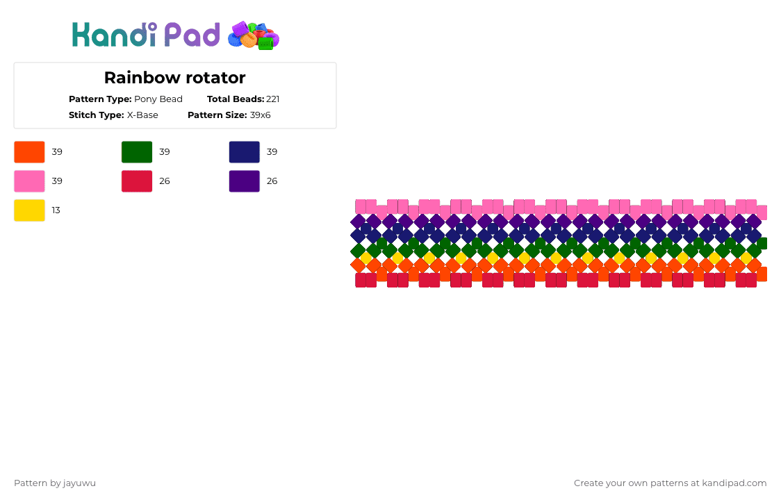 Rainbow rotator - Pony Bead Pattern by jayuwu on Kandi Pad - red,purple