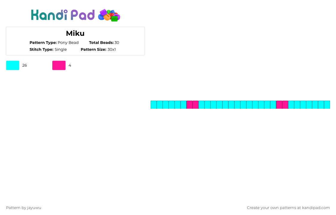 Miku - Pony Bead Pattern by jayuwu on Kandi Pad - light blue,miku