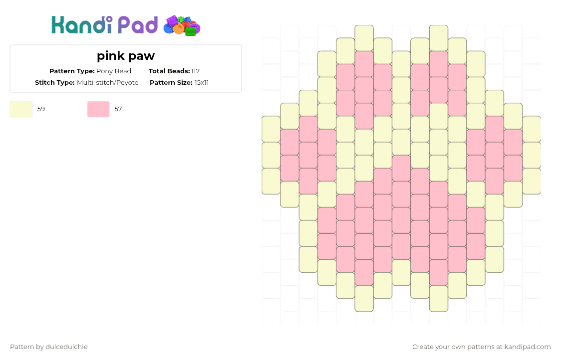 pink paw - Pony Bead Pattern by dulcedulchie on Kandi Pad - white,pink