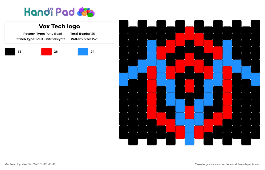 Vox Tech logo - Pony Bead Pattern by alex11252423914914518 on Kandi Pad - red,light blue