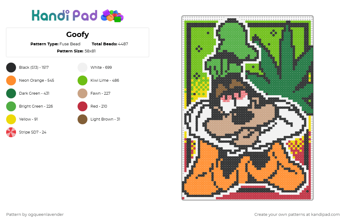 Goofy - Fuse Bead Pattern by ogqueenlavender on Kandi Pad - orange,green,420,weed,goofy,adult,marijuana