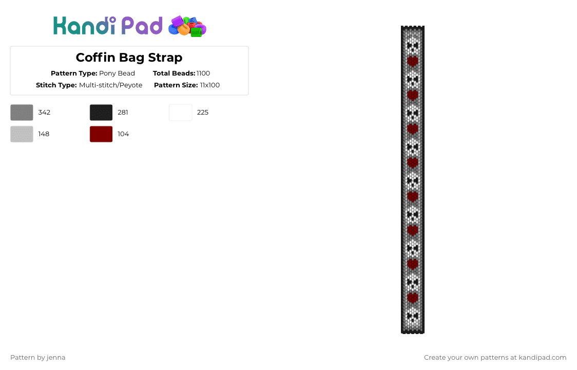 Coffin Bag Strap - Pony Bead Pattern by jenna on Kandi Pad - gray