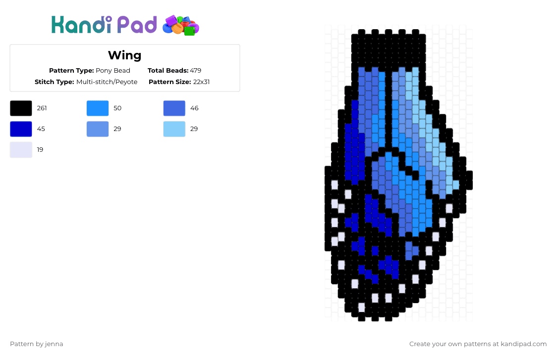 Wing - Pony Bead Pattern by jenna on Kandi Pad - black,light blue