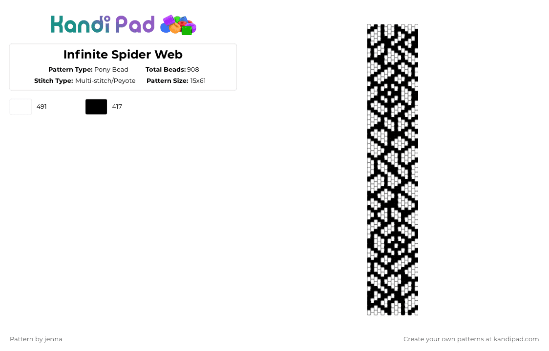 Infinite Spider Web - Pony Bead Pattern by jenna on Kandi Pad - white,black