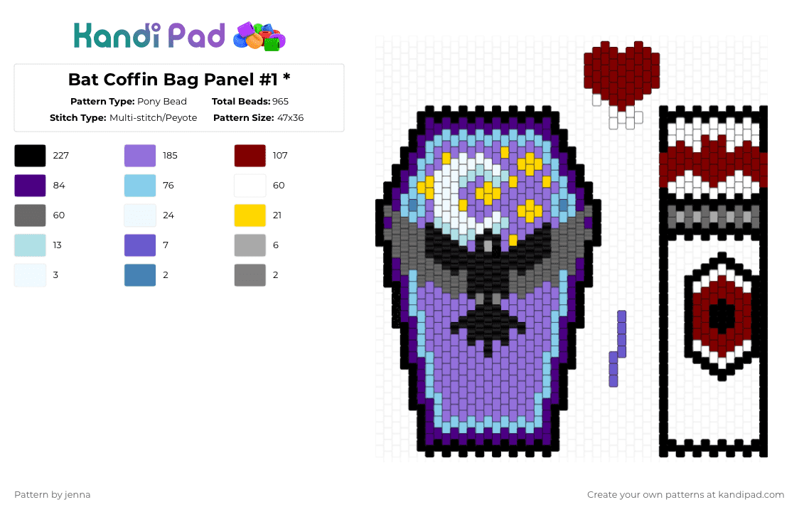Bat Coffin Bag Panel #1 * - Pony Bead Pattern by jenna on Kandi Pad - brown,purple,light blue,gray