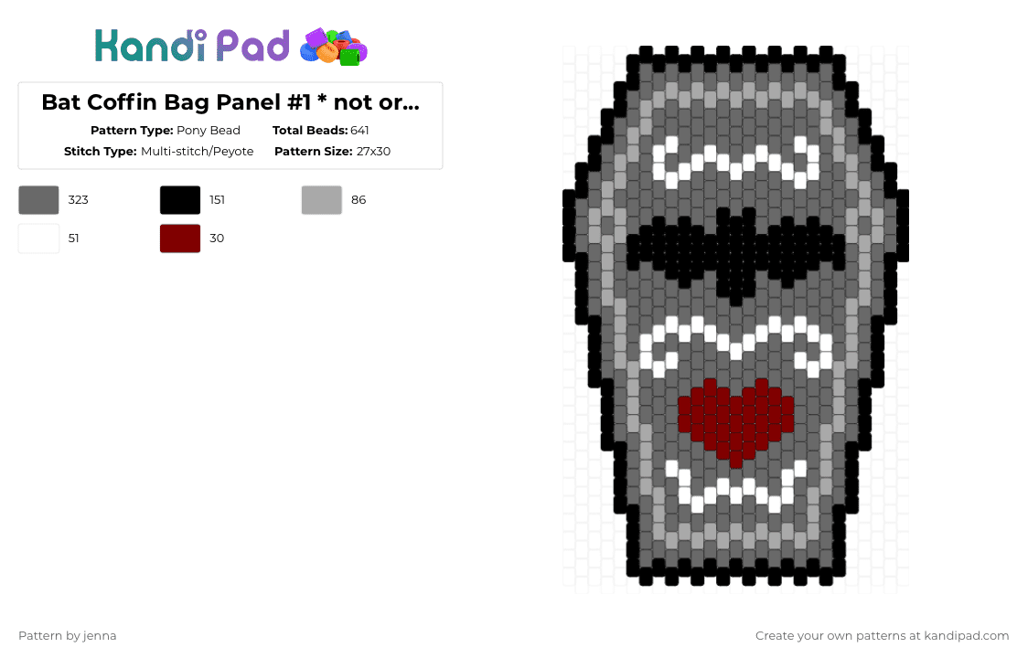 Bat Coffin Bag Panel #1 * not original* - Pony Bead Pattern by jenna on Kandi Pad - gray