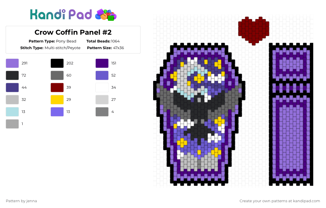 Crow Coffin Panel #2 - Pony Bead Pattern by jenna on Kandi Pad - purple