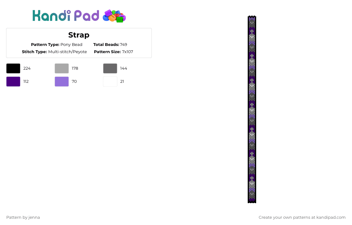 Strap - Pony Bead Pattern by jenna on Kandi Pad - purple,beige