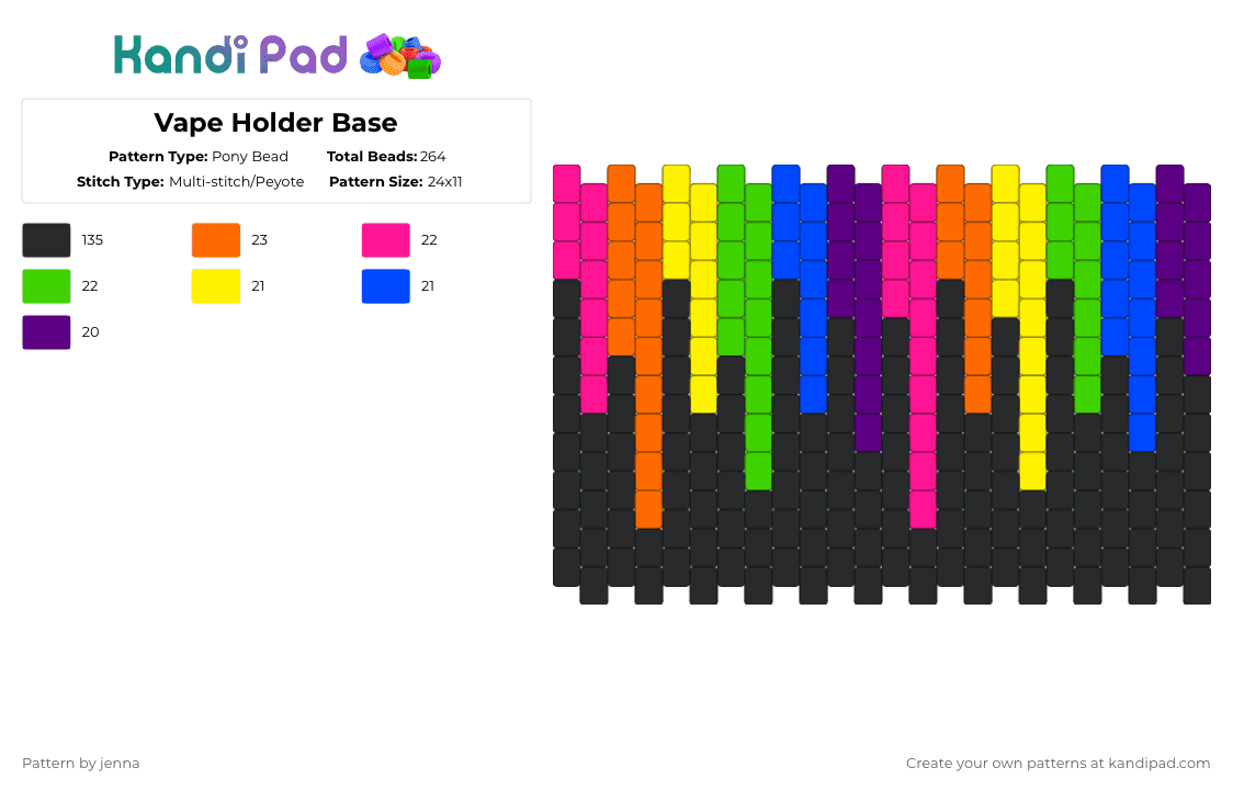 Vape Holder Base - Pony Bead Pattern by jenna on Kandi Pad - black, colorful, green, orange, purple