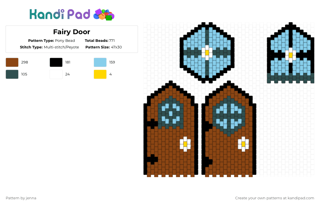 Fairy Door - Pony Bead Pattern by jenna on Kandi Pad - red,light blue