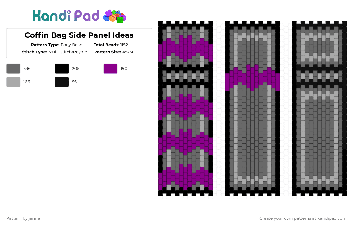 Coffin Bag Side Panel Ideas - Pony Bead Pattern by jenna on Kandi Pad - gray