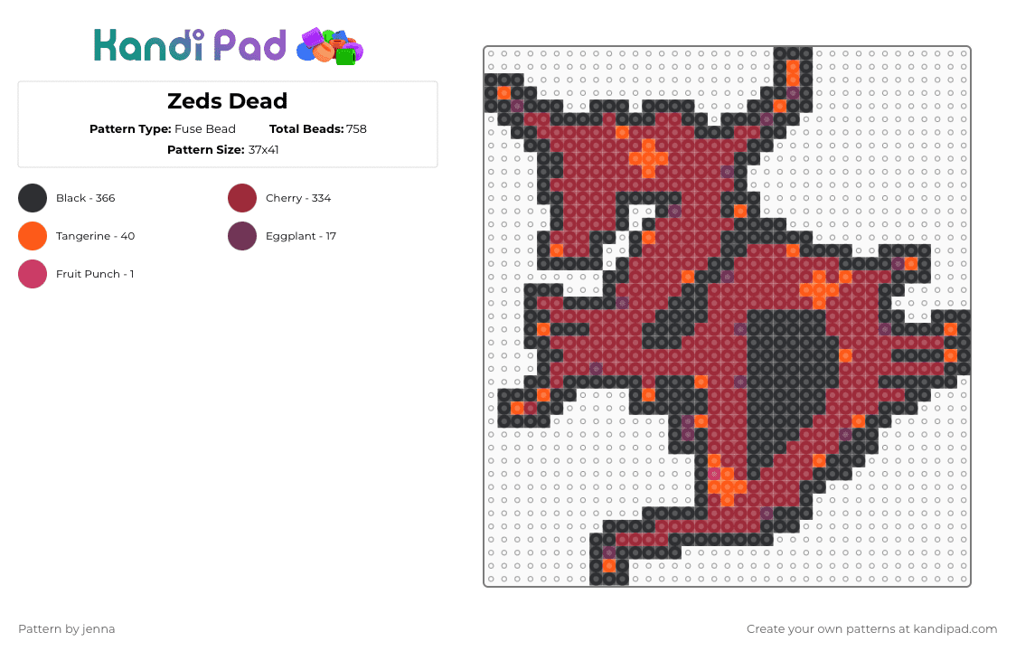 Zeds Dead - Fuse Bead Pattern by jenna on Kandi Pad - red