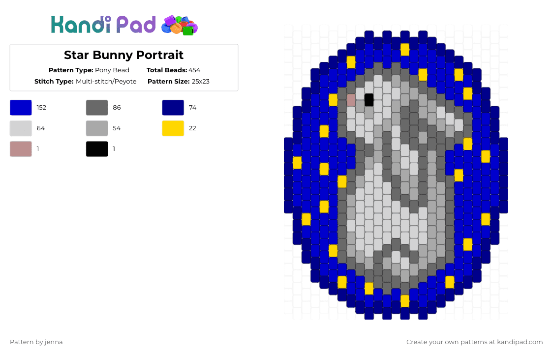 Star Bunny Portrait - Pony Bead Pattern by jenna on Kandi Pad - purple
