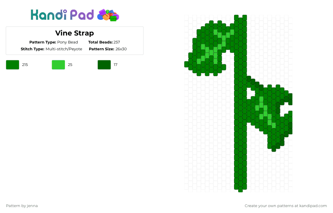 Vine Strap - Pony Bead Pattern by jenna on Kandi Pad - green
