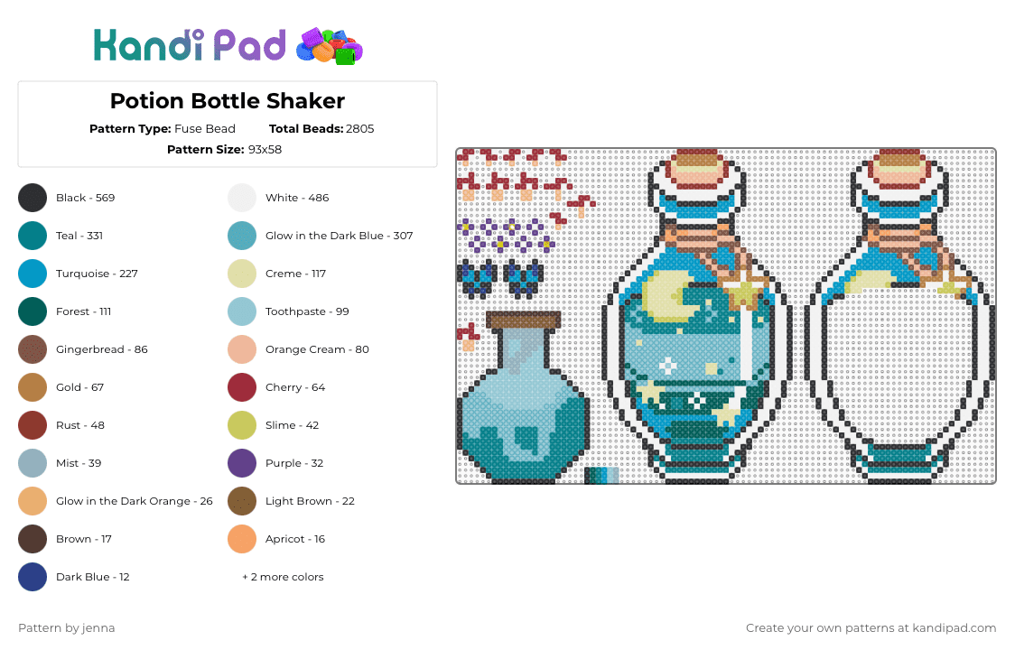 Potion Bottle Shaker - Fuse Bead Pattern by jenna on Kandi Pad - tan,yellow,light blue,teal