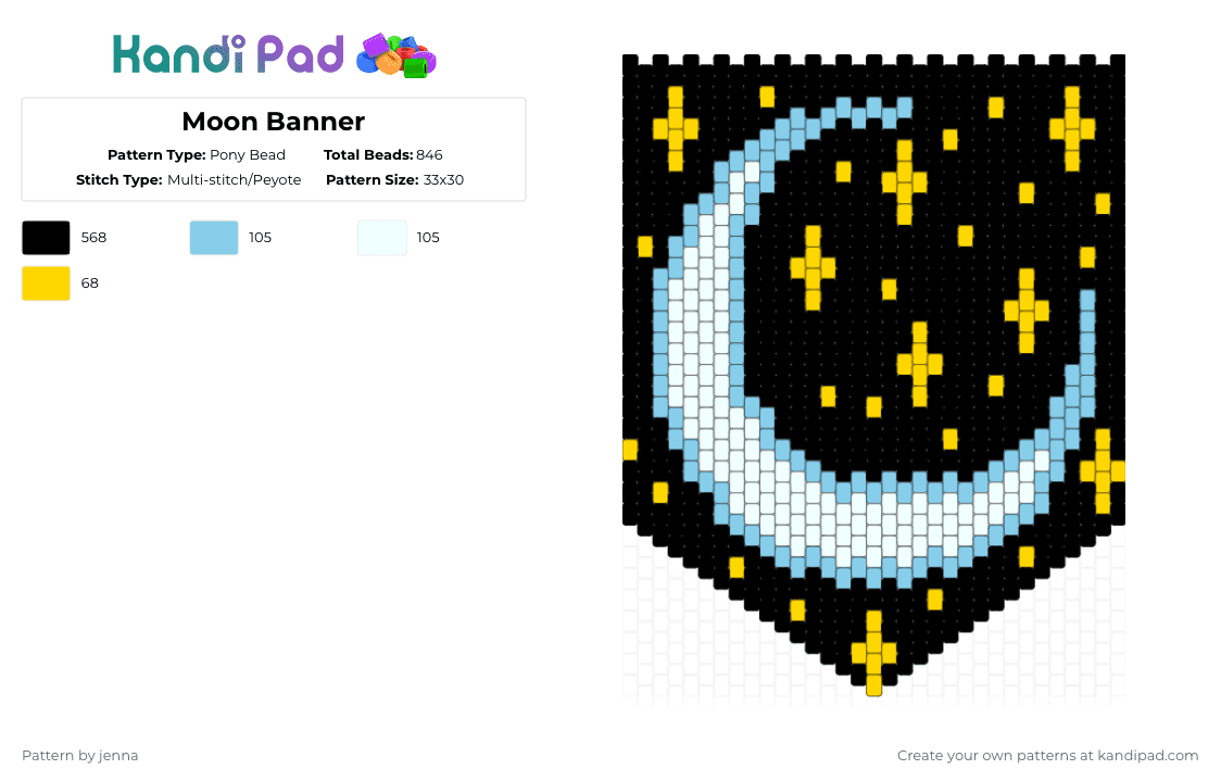 Moon Banner - Pony Bead Pattern by jenna on Kandi Pad - black,yellow,light blue