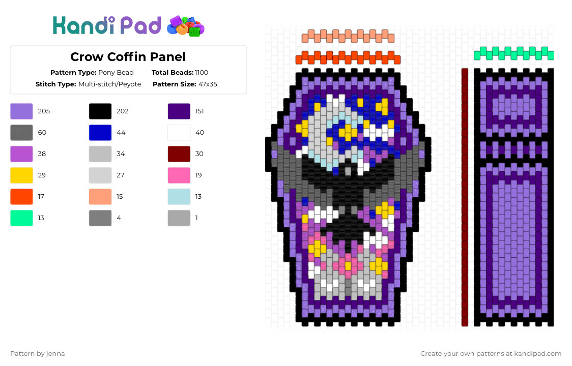 Crow Coffin Panel - Pony Bead Pattern by jenna on Kandi Pad - purple