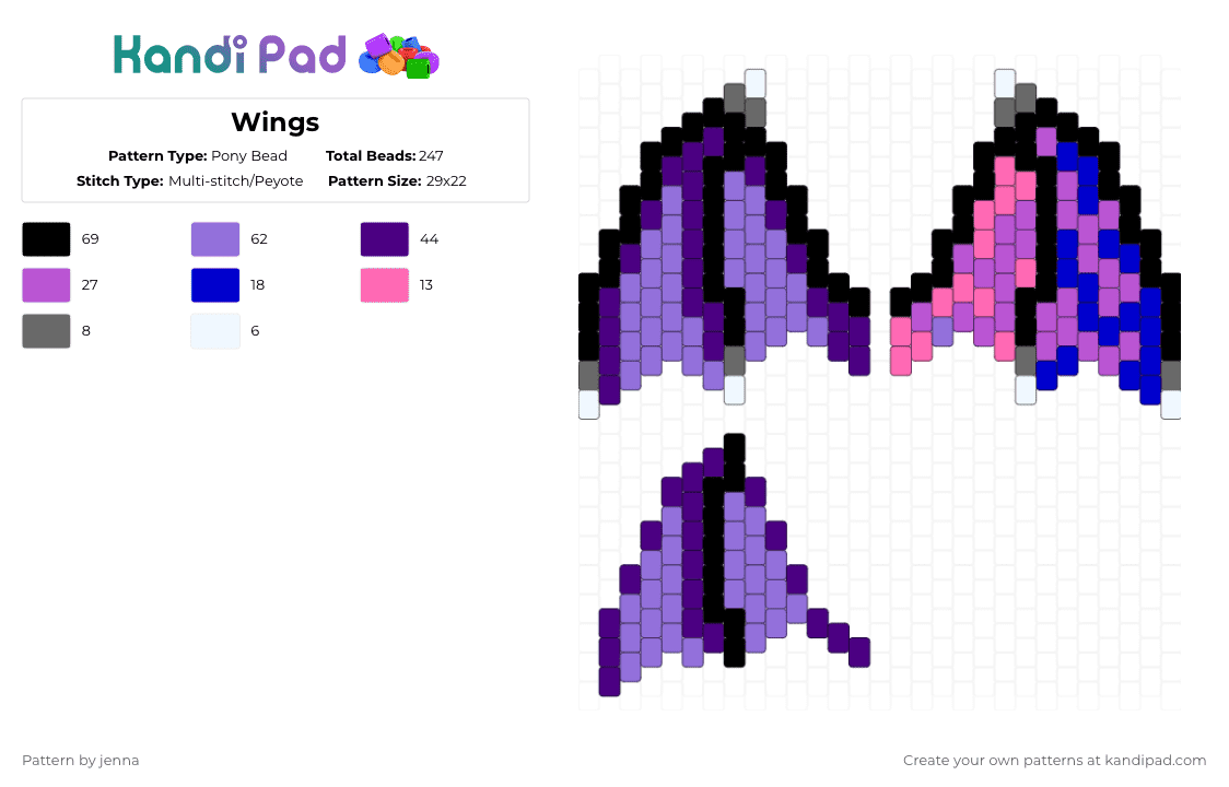 Wings - Pony Bead Pattern by jenna on Kandi Pad - purple