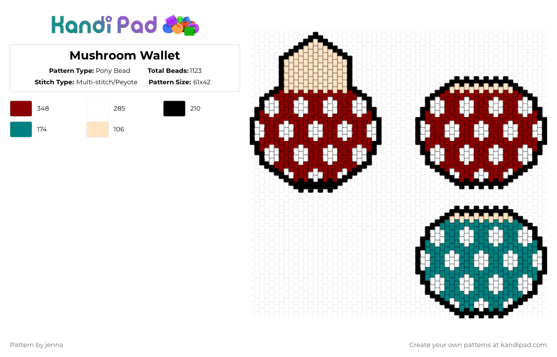Mushroom Wallet - Pony Bead Pattern by jenna on Kandi Pad - red
