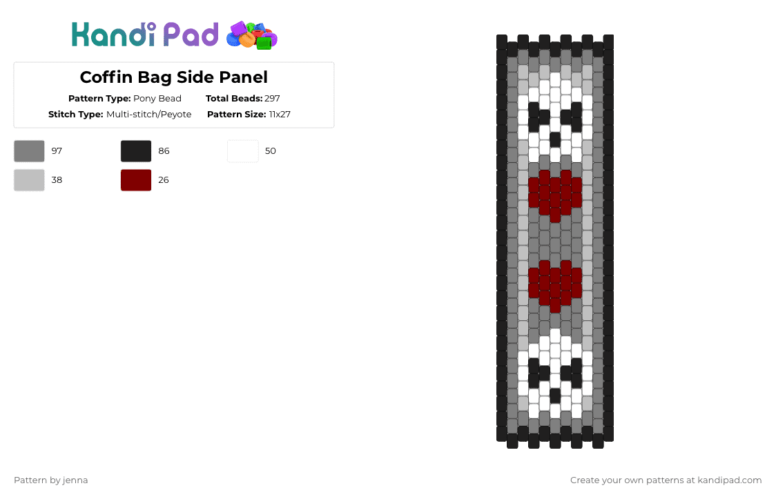 Coffin Bag Side Panel - Pony Bead Pattern by jenna on Kandi Pad - gray