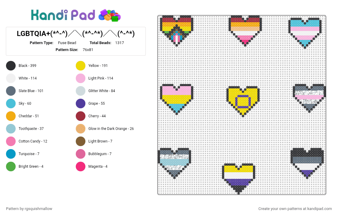 LGBTQIA+(*^-^)／＼(*^-^*)／＼(^-^*) - Fuse Bead Pattern by rgsquishmallow on Kandi Pad - yellow,light blue,gray,colorful