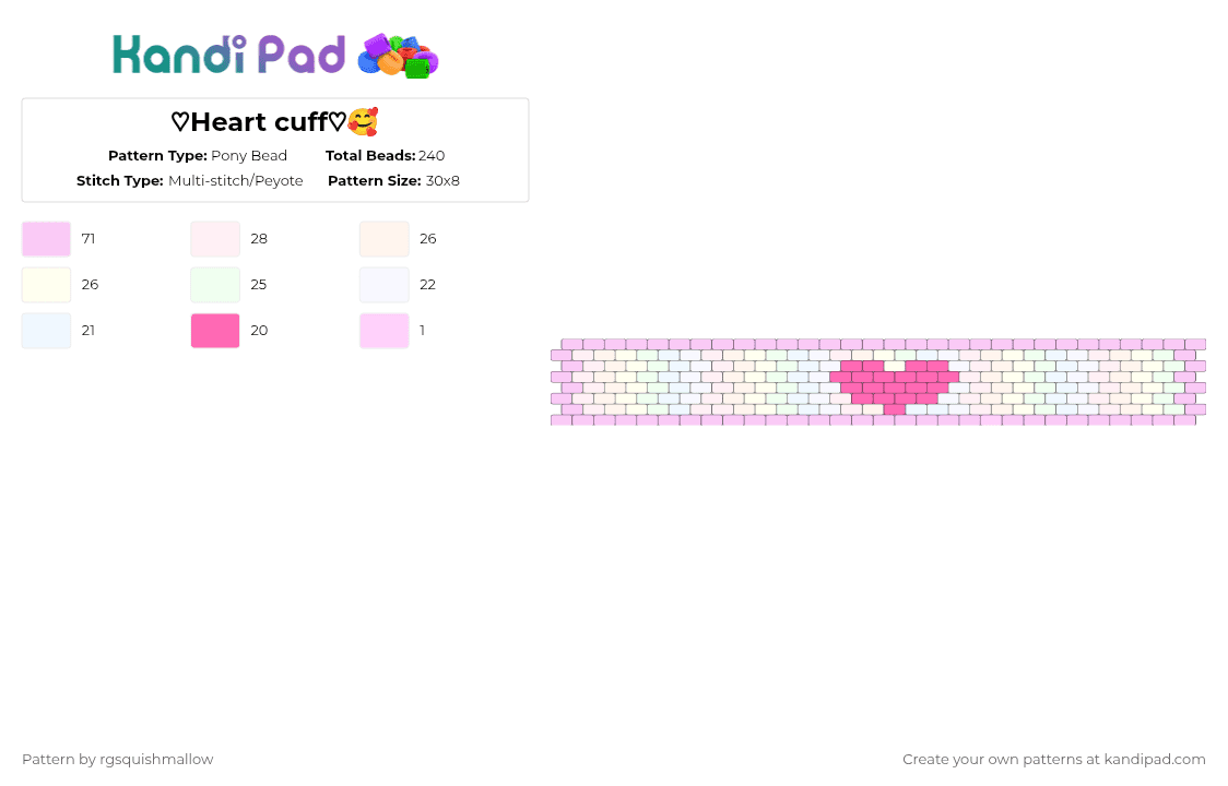 ♡Heart cuff♡🥰 - Pony Bead Pattern by rgsquishmallow on Kandi Pad - pink,white