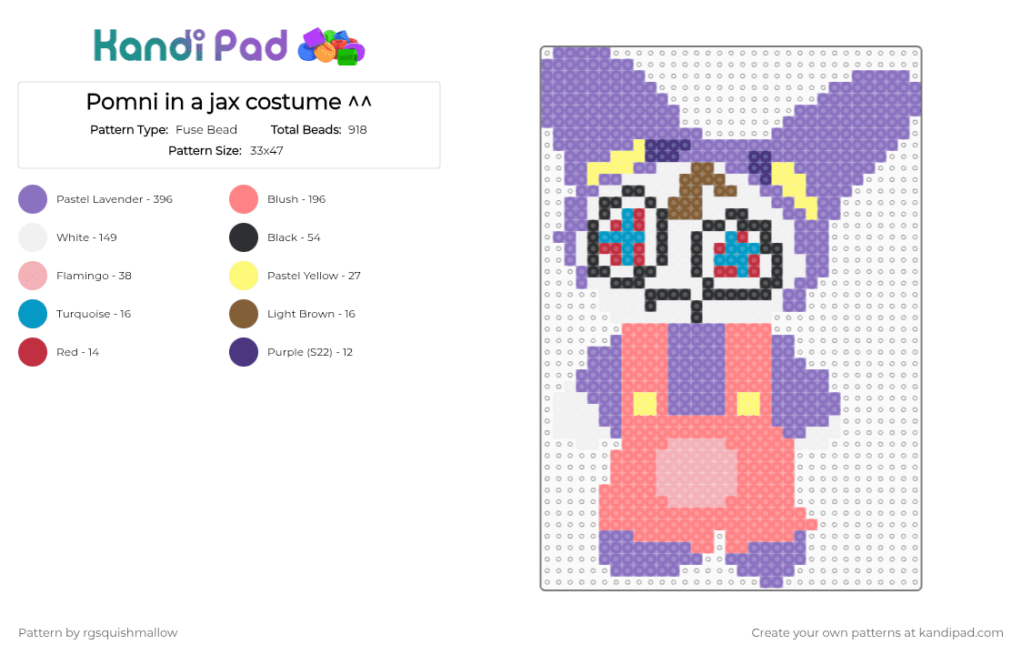 Pomni in a jax costume ^^ - Fuse Bead Pattern by rgsquishmallow on Kandi Pad - blue,red