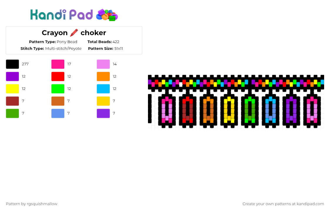 Crayon 🖍 choker - Pony Bead Pattern by rgsquishmallow on Kandi Pad - black,pink,red,yellow,light blue,colorful