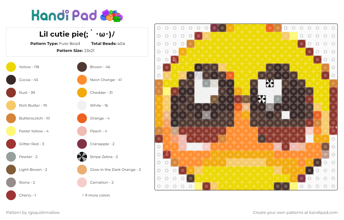 Lil cutie pie(;｀･ω･)ﾉ - Fuse Bead Pattern by rgsquishmallow on Kandi Pad - brown, orange, yellow