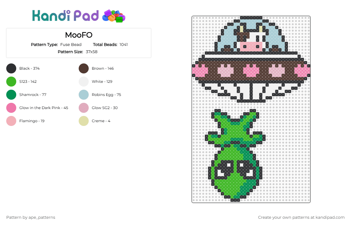 MooFO Hanger - Fuse Bead Pattern by ape_patterns on Kandi Pad - brown,green,cotdaliens,alien,alien abduction,cow,ufo,flying saucer