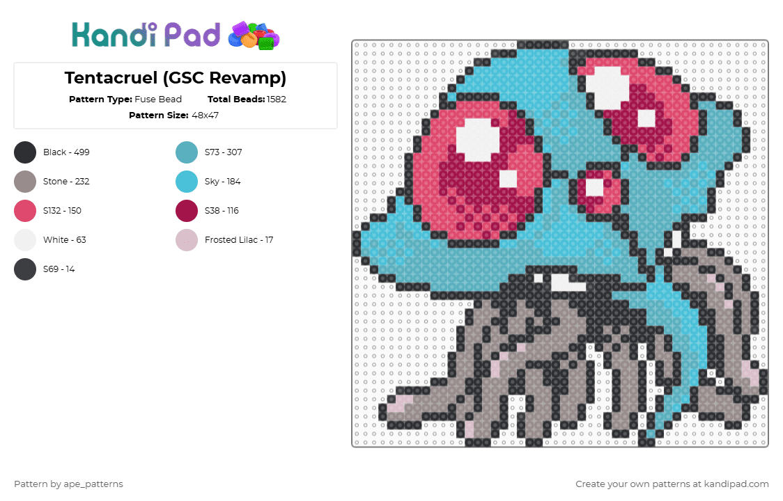 Tentacruel (GSC Revamp) - Fuse Bead Pattern by ape_patterns on Kandi Pad - 