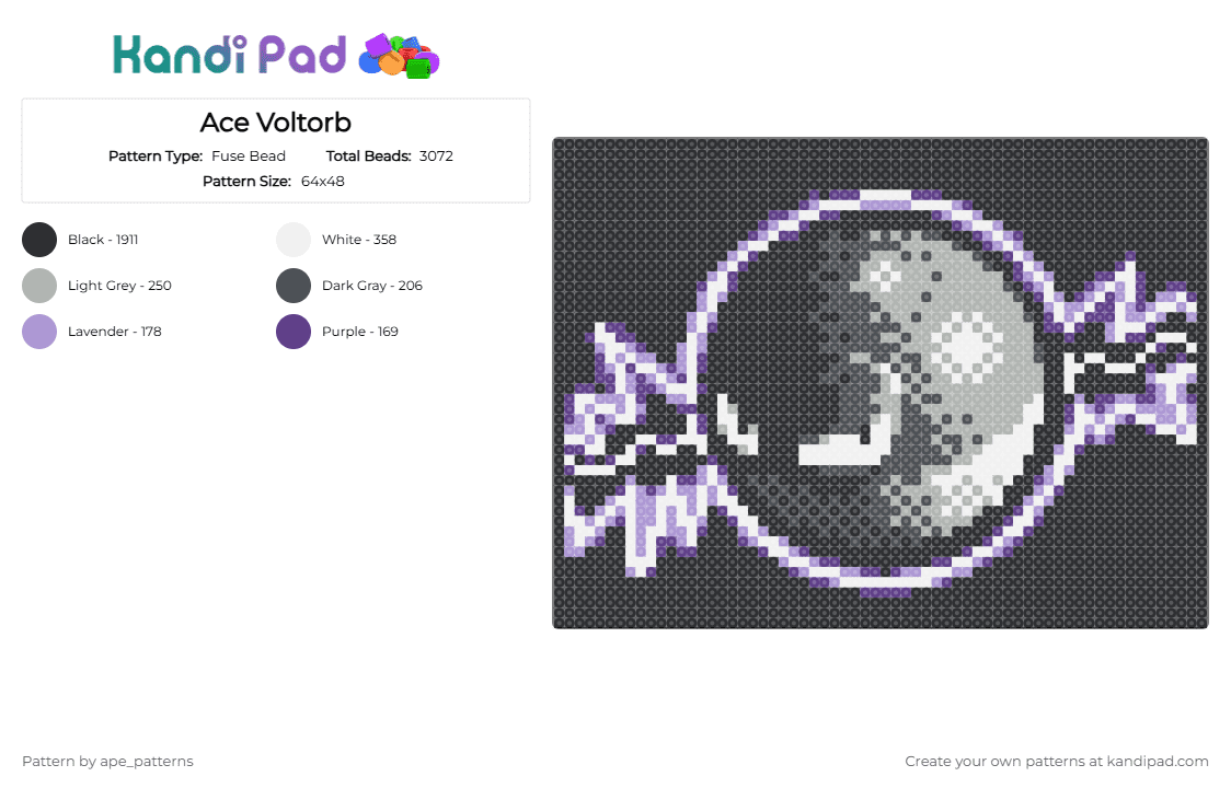 Ace Voltorb - Fuse Bead Pattern by ape_patterns on Kandi Pad - black,gray,beige,character,voltorb,pokemon,asexual,pride,pride month,video games,gaming