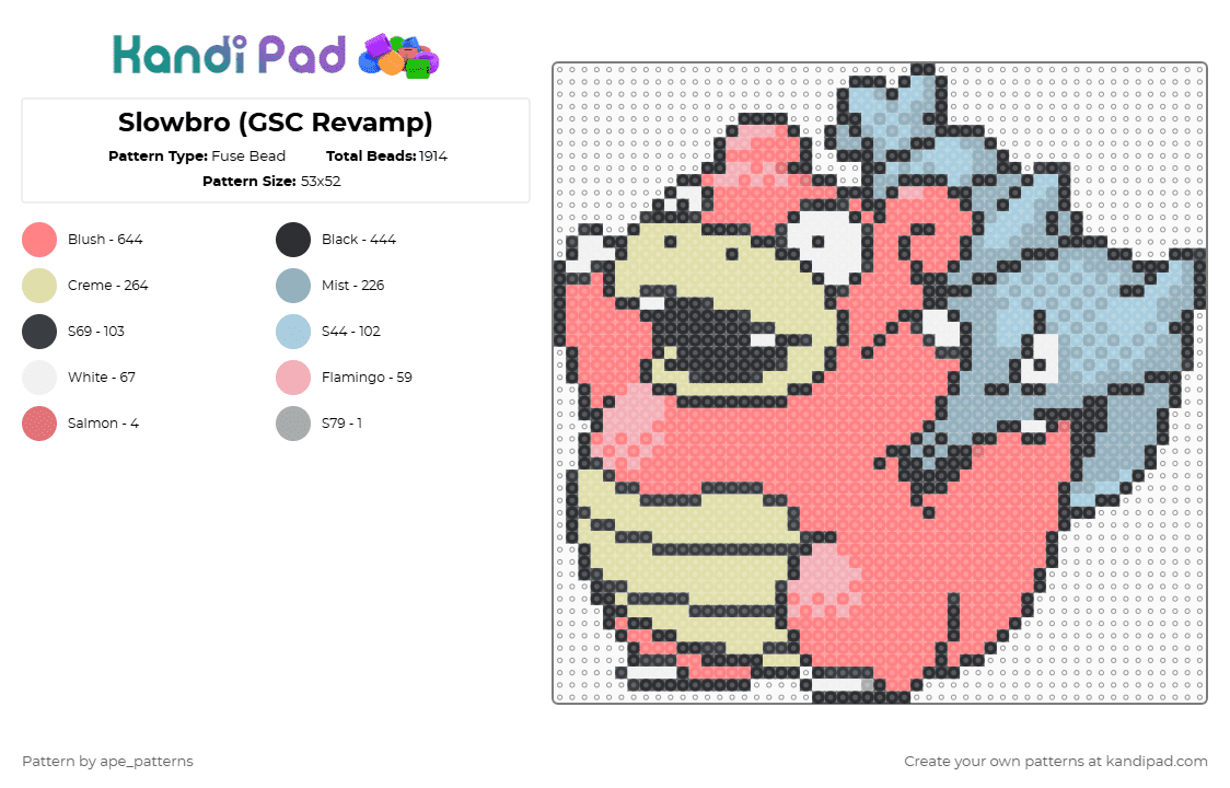 Slowbro (GSC Revamp) - Fuse Bead Pattern by ape_patterns on Kandi Pad - 