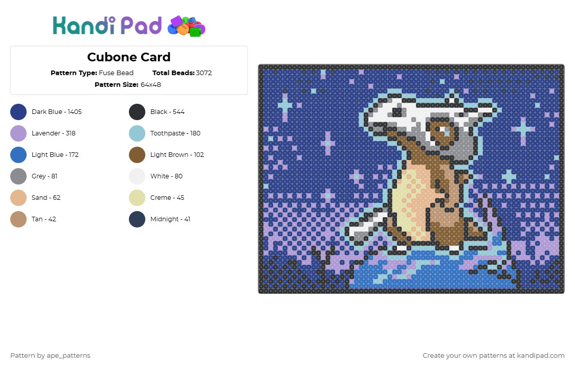 Cubone Card - Fuse Bead Pattern by ape_patterns on Kandi Pad - pink,blue,character,cubone,pokemon,trading card,tcg,card game,gaming