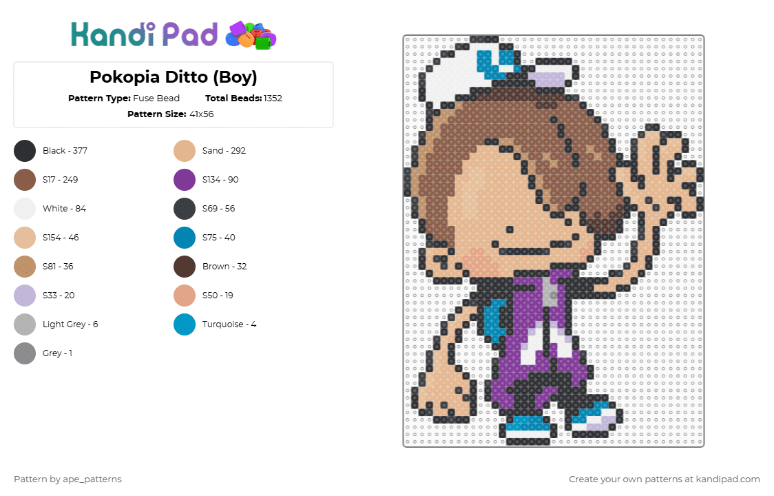 Pokopia Ditto (Boy) - Fuse Bead Pattern by ape_patterns on Kandi Pad - tan,beige,character,ditto,pokemon,pokopia,nintendo,nintendo switch 2,video games,gaming