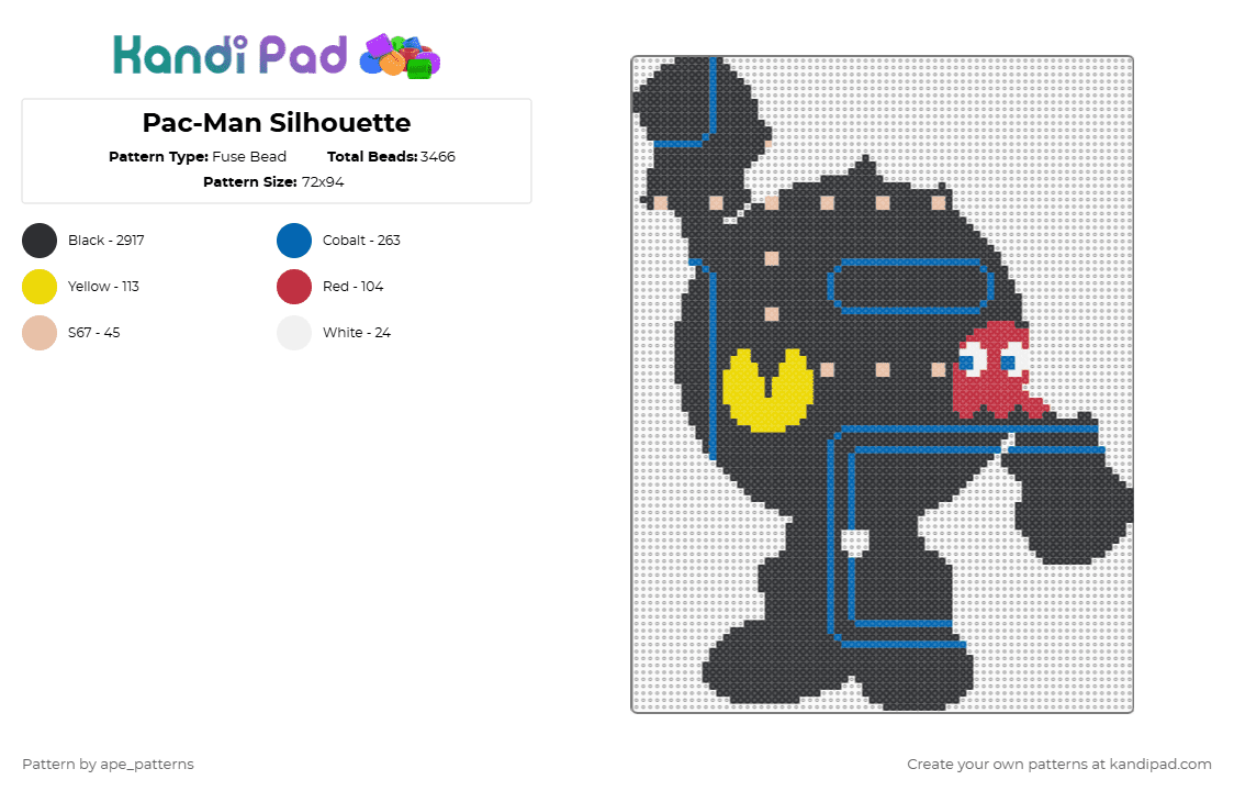 Pac-Man Silhouette - Fuse Bead Pattern by ape_patterns on Kandi Pad - black,blue,character,silhouette,pacman,retro,arcade,gaming,video games