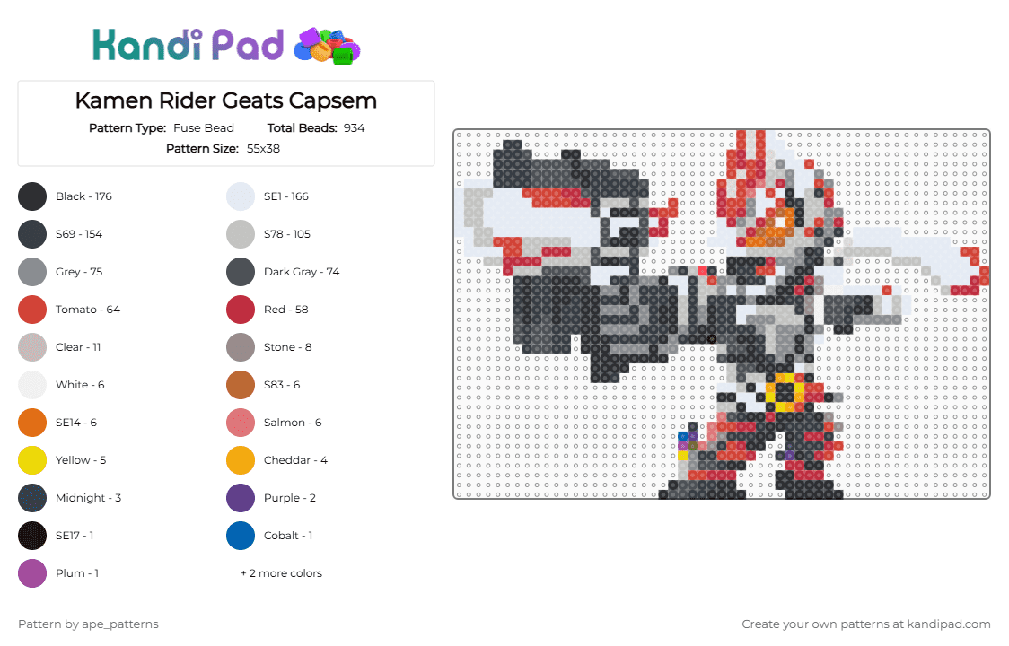 Kamen Rider Geats Capsem - Fuse Bead Pattern by ape_patterns on Kandi Pad - red,beige,gray,character,kamen rider,geats,zeztz,capsem,toku,superhero