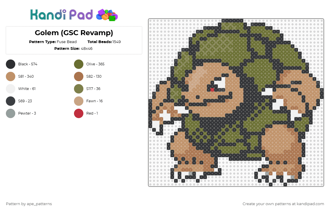 Golem (GSC Revamp) - Fuse Bead Pattern by ape_patterns on Kandi Pad - 