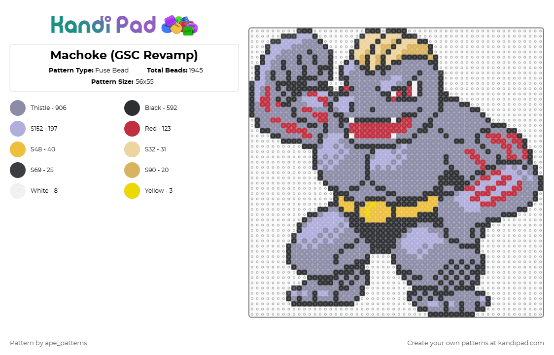 Machoke (GSC Revamp) - Fuse Bead Pattern by ape_patterns on Kandi Pad - 