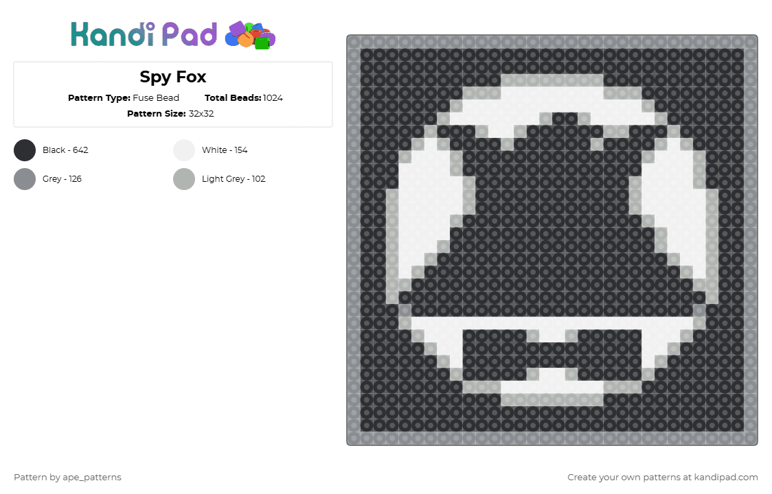 Spy Fox - Fuse Bead Pattern by ape_patterns on Kandi Pad - black,gray,beige,character,spy fox,retro,pc,nostalgia,video games,gaming,humongous entertainment