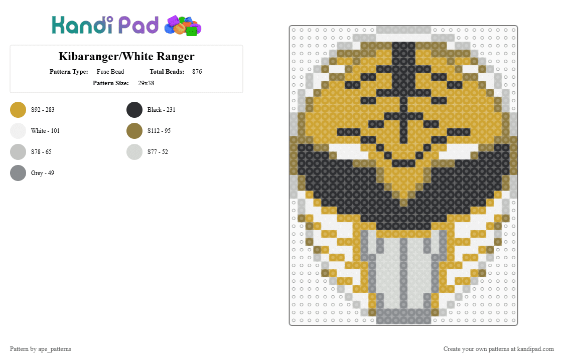 Kibaranger/White Ranger - Fuse Bead Pattern by ape_patterns on Kandi Pad - orange,character,power rangers,super sentai,mighty morphin,dairanger,mmpr,toku,superhero