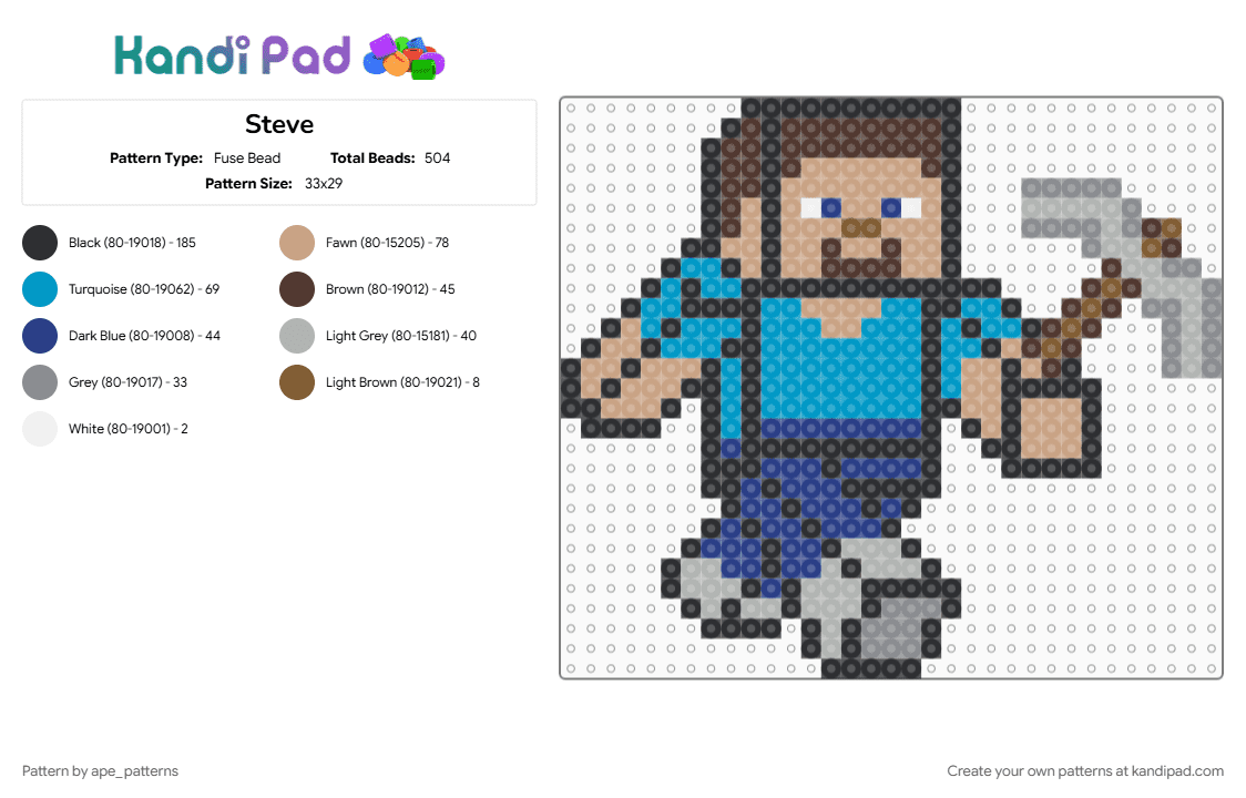 Steve - Fuse Bead Pattern by ape_patterns on Kandi Pad - beige, character, gaming, light blue, minecraft, steve, video game character, video games