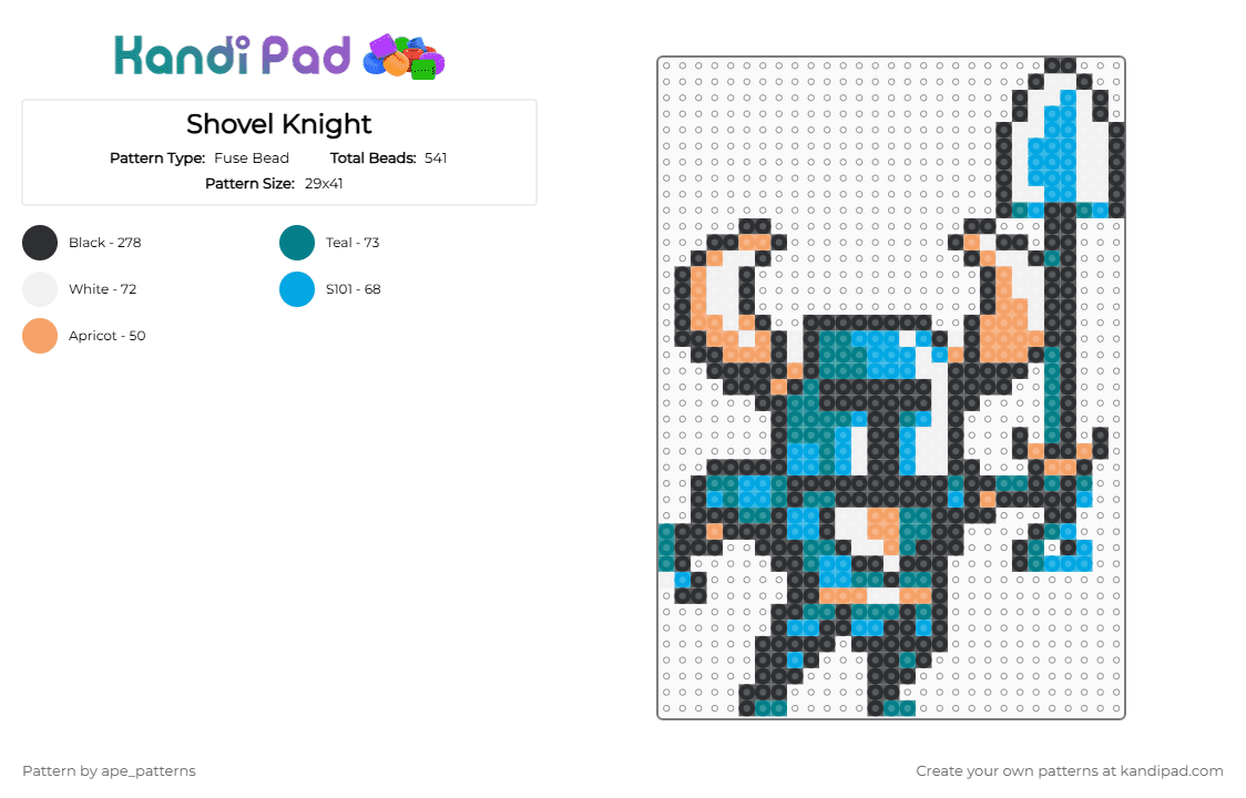Shovel Knight - Fuse Bead Pattern by ape_patterns on Kandi Pad - black,teal,light blue,character,shovel knight,shovel,knight,video games,gaming