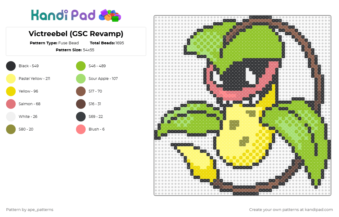 Victreebel (GSC Revamp) - Fuse Bead Pattern by ape_patterns on Kandi Pad - 