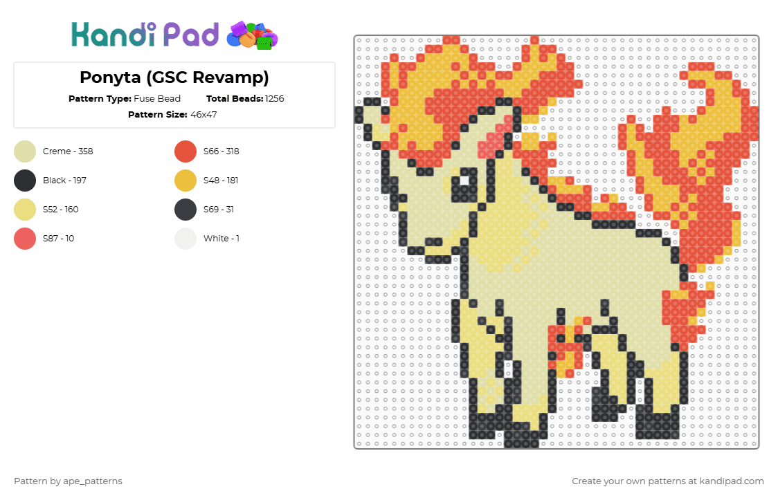 Ponyta (GSC Revamp) - Fuse Bead Pattern by ape_patterns on Kandi Pad - 